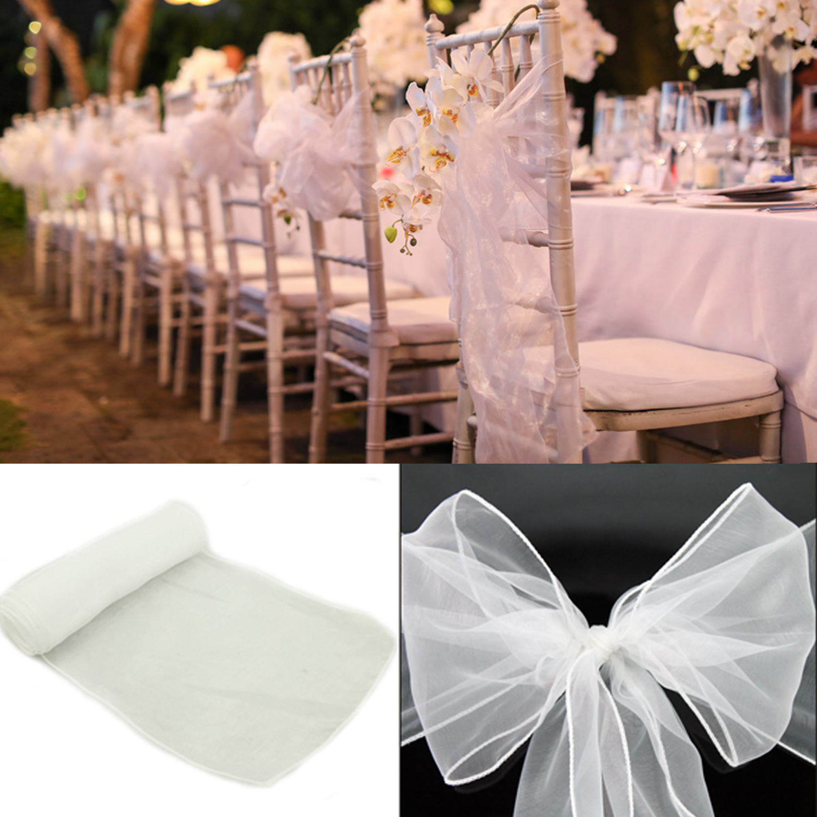 Chair Sash Organza - 10/100PCS Elegant Organza Chair Sashes Sheer