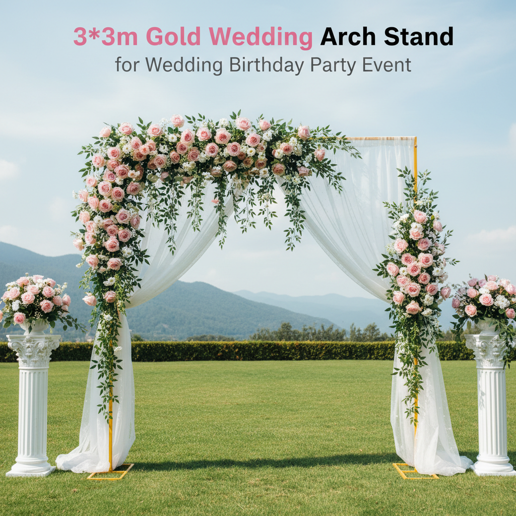 Wedding Balloon Arch - 9.8*9.8ft Gold Wedding Arch Stand 22lbs