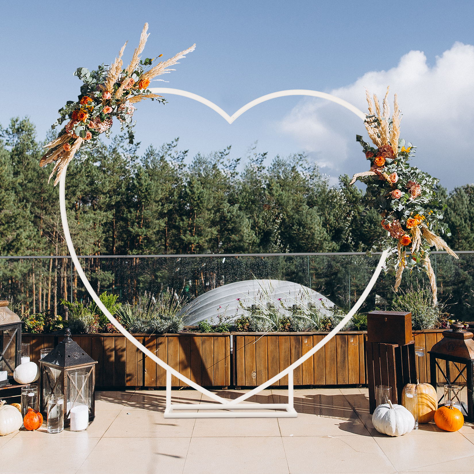Wedding Balloon Arch - Heart Shaped White Metal Balloon Arch
